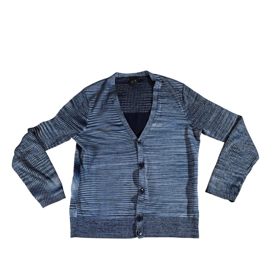 Armani Exchange Mens Blue Striped Knit Cardigan Sweater Size Small
